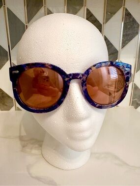Free People Oversized Blue Marble Sunglasses Brown Tinted Lenses